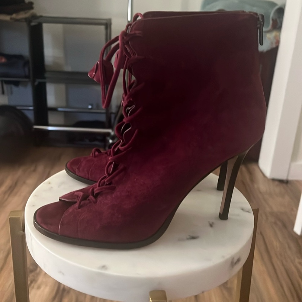 Coach Lena suede lace up boots. Size9.5. Worn once. Color more like deep wine.